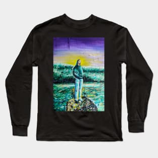 Sitting on a Rock painting Long Sleeve T-Shirt